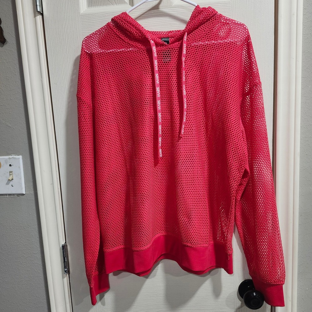 Savvi Pink Mesh Honeycomb Hoodie Womens XL Long Sleeve Active Layering Pullover - Picture 2 of 9